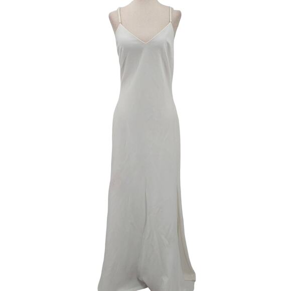 DKNY SZ 10 L off white Ivory Beaded Straps Vneck Mermaid Maxi Dress NWT B132 - Picture 1 of 9